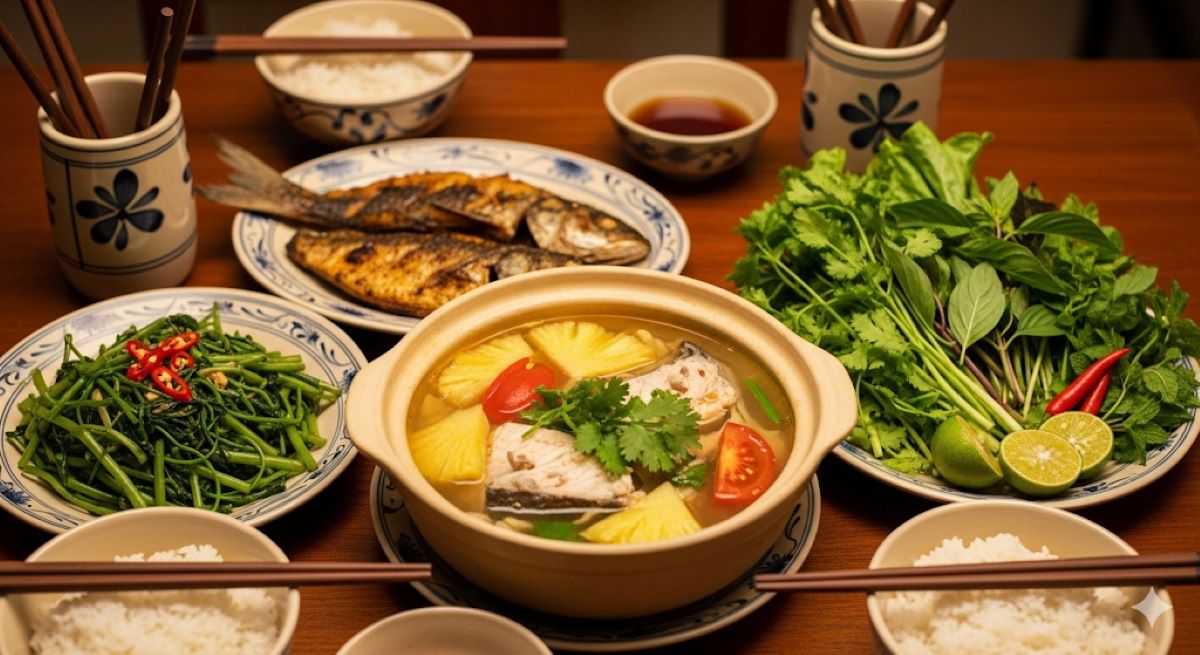 Summarize canh chua as a healthy, traditional Vietnamese probiotic soup that promotes digestive health