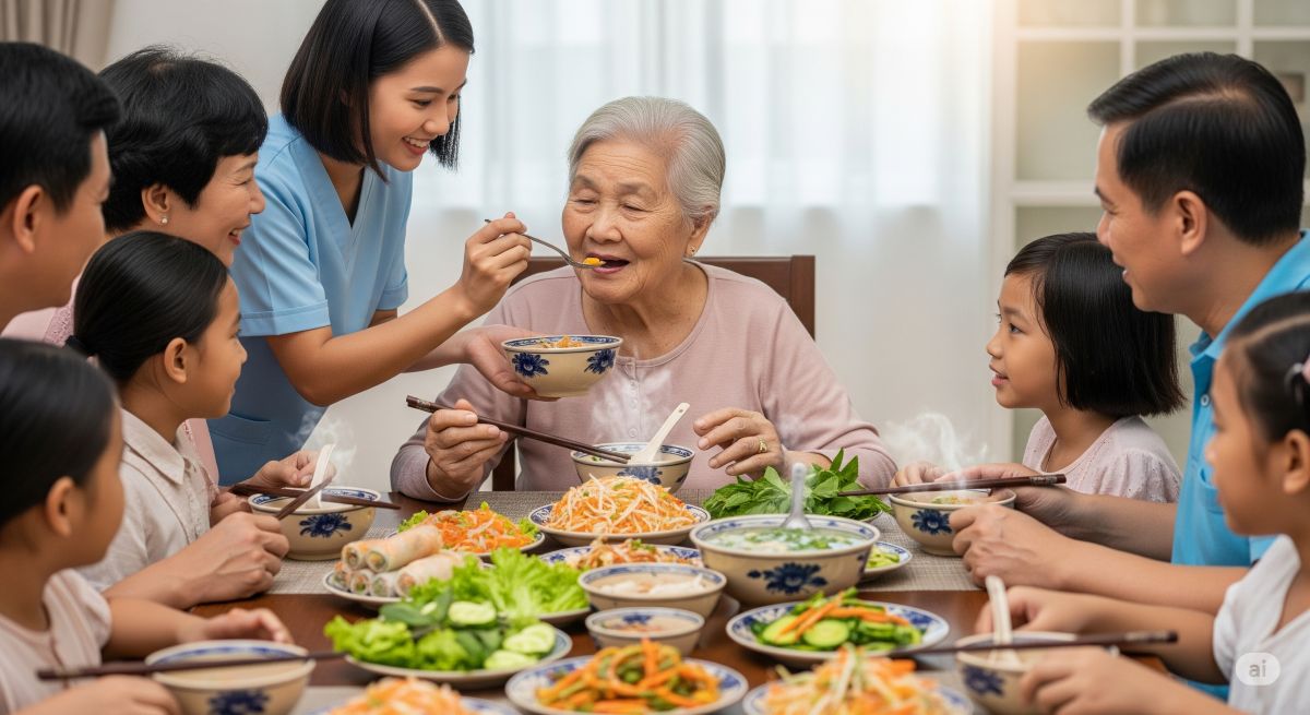 Summarize the importance of proper nutrition care and family support in dementia care