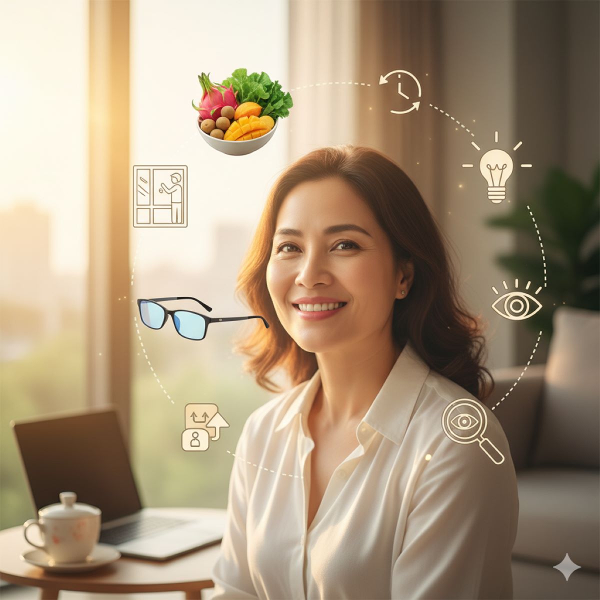 Summarize the main message about comprehensive eye care and encourage positive lifestyle changes