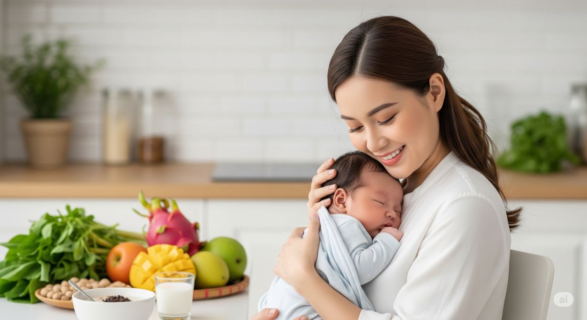 Symbolize the journey from pregnancy to healthy motherhood through proper nutrition